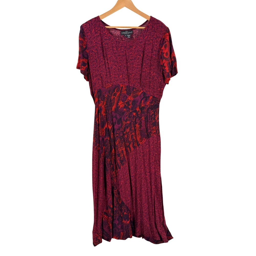 Vintage 90s Carole Little Maxi Dress Red Purple Size 16 Abstract Paisley Boho